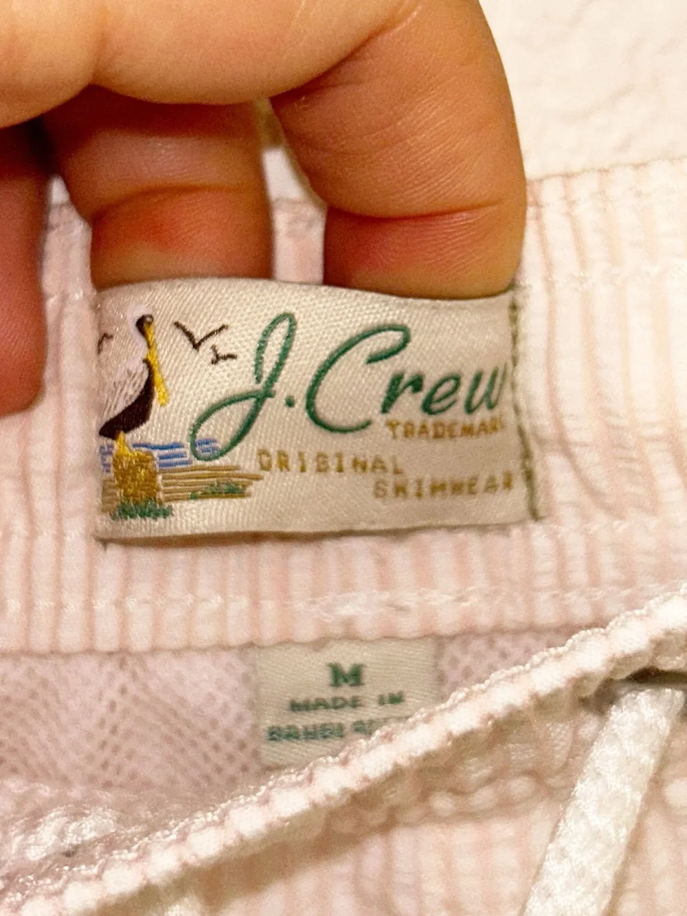 J. Crew 2024 The Men’s SeerSucker Swim Trunks in Pink Cotton Blend Lined SZ: M